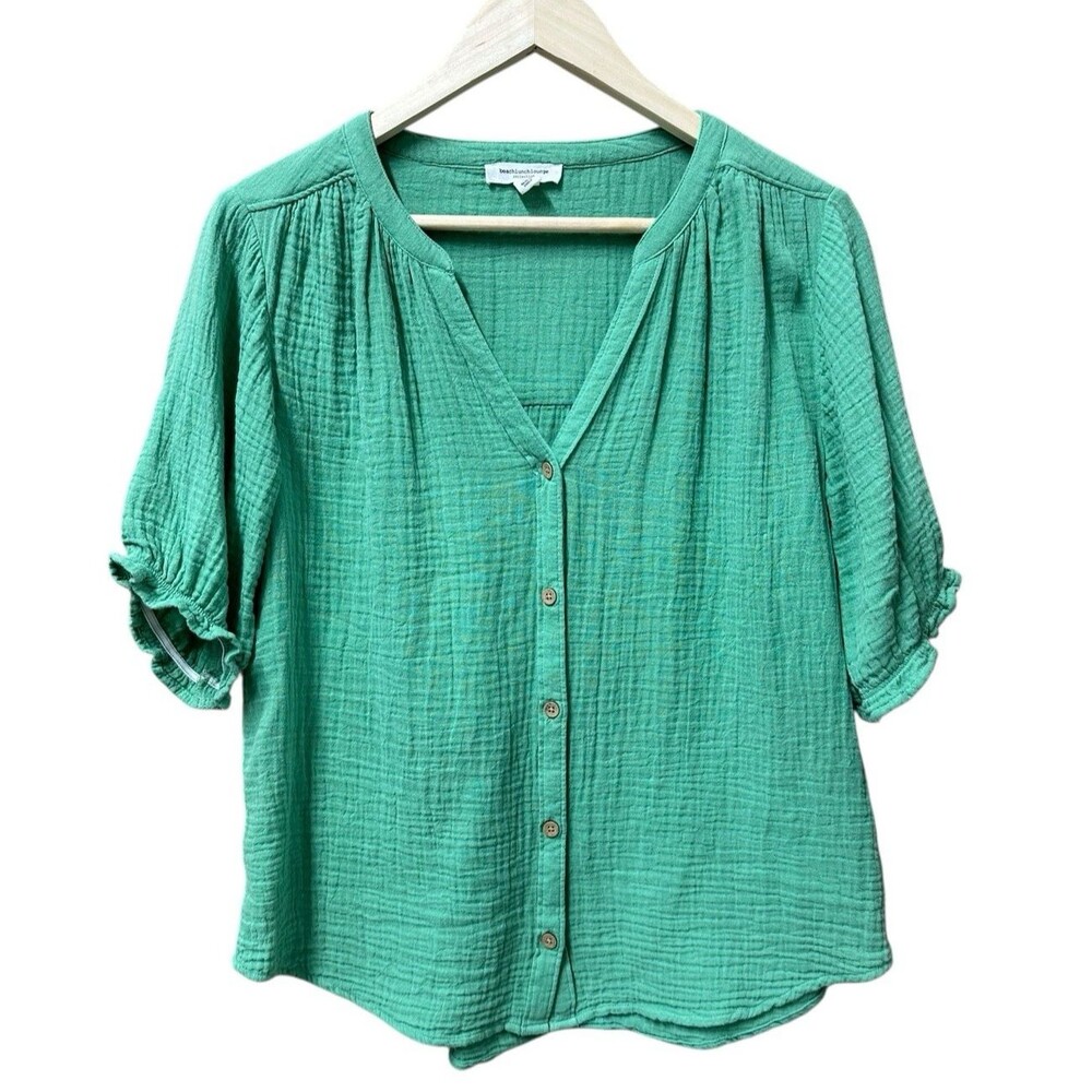 Beach Lunch Lounge Shirt Women's XS Jemma Gauze 100% Cotton Top Green